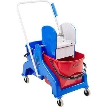 ÇİFT KOVALI PLASTİK TEMİZLİK ARABASI METAL PRESLİ - 1
