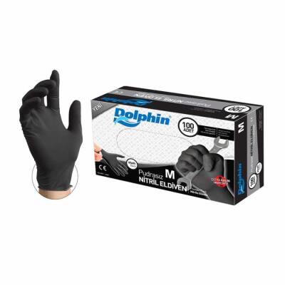 DOLPHİN KALIN SİYAH NİTRİL ELDİVEN MEDİUM 100 ADET - DOLPHİN