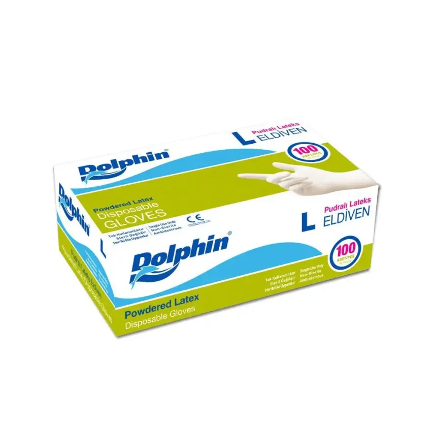 DOLPHİN LATEX PUDRALI ELDİVEN LARGE100LÜ - 1