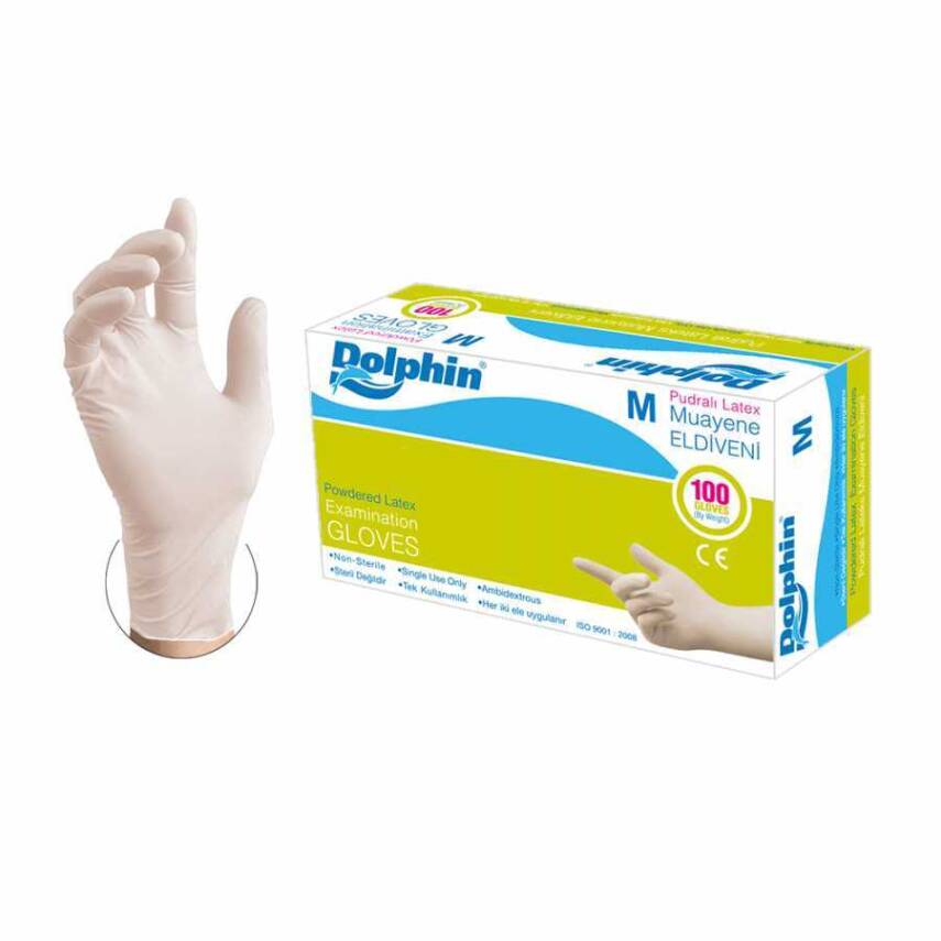 DOLPHİN LATEX PUDRALI ELDİVEN MEDİUM 100LÜ - 1
