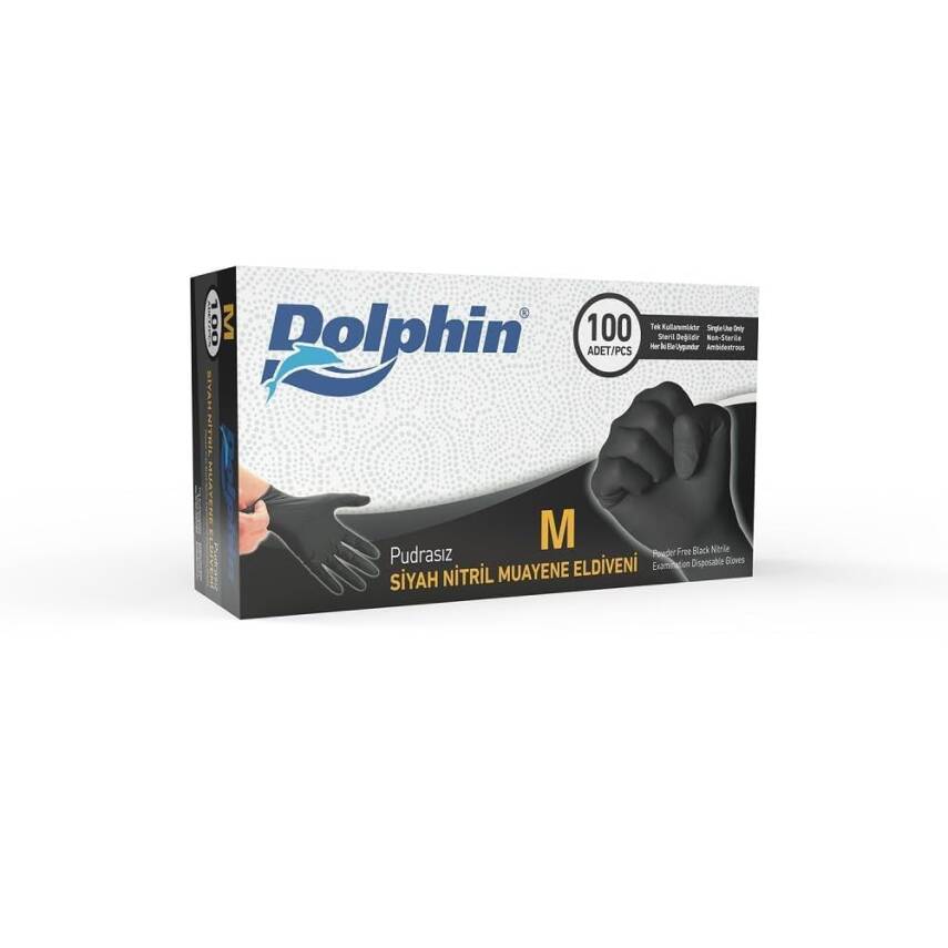 DOLPHİN NİTRİL SİYAH ELDİVEN MEDİUM 100LÜ - 1