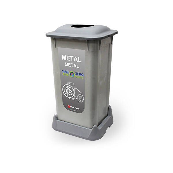 GERİ DÖNÜŞÜM ÇÖP KOVASI GRİ METAL ATIK KUTUSU 70 LT - 1