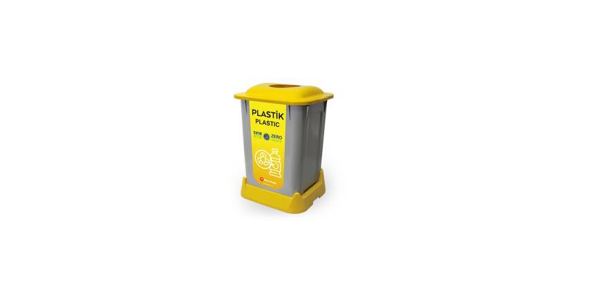 GERİ DÖNÜŞÜM ÇÖP KOVASI SARI PLASTİK ATIK KUTUSU 50 LT - 1