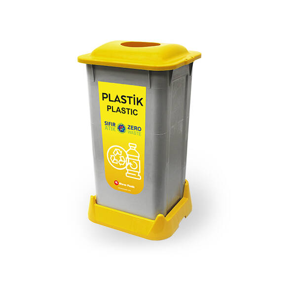 GERİ DÖNÜŞÜM ÇÖP KOVASI SARI PLASTİK ATIK KUTUSU 70 LT - 1