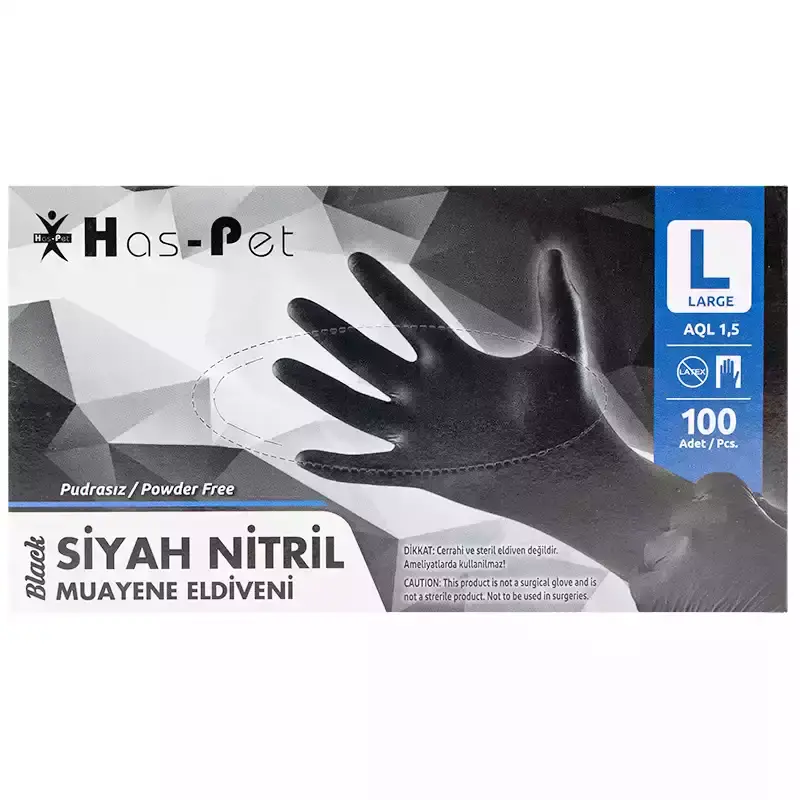 HASPET NİTRİL SİYAH ELDİVEN LARGE 100 LÜ - 1